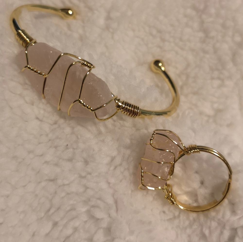 Rose Quartz Ring and Bangle Set